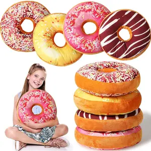 4 Pcs 16 Inches 3D Digital Print Donut Round Throw Pillow 4 Styles Soft Plush Decorative Stuffed Seat Cushion for Couch Chair Floor Sofa