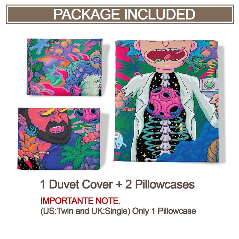 Rick And Morty Pattern Printed Soft And Durable Duvet Cover Set, Including 1 Duvet Cover And 1 Or 2 Pillowcases, Bedding Set Without a Core And Pillow, Suitable For Family Bedrooms And Dormitories, a Very Innovative Gift