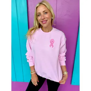 Pink Ribbon Embroidered Sweatshirt for Breast Cancer Awareness