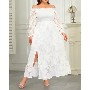 Pinup Fashion Plus Size Summer Dresses Maxi - Boho Casual Off Shoulder Floral Lace Long Dress with Pockets  SwimWeek  summervibes