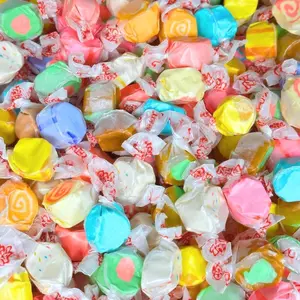 Premium Assorted Saltwater Taffy Chewy Candy 12 Fun Flavors Bulk 1 LB Bag Banana, Watermelon, Grape & More 60+ Pieces Individually Wrapped Nut & Gluten Free (16 Oz)
