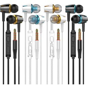 4 Packs Wired Earbuds with Microphone & Volume Control, in-Ear Earphones for School, Noise Islating, for 3.5mm Jack iPhone iPad iPod Samsung Google Devices (Black White)