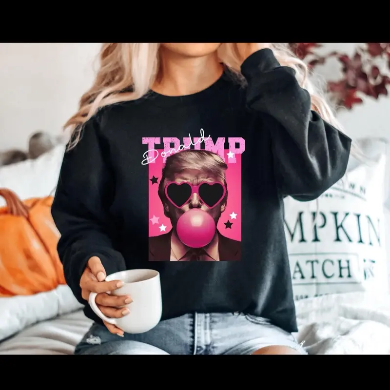 Bubble Gum Crew Neck Sweatshirt - with Graphic Design, Casual Style, Pullover Design