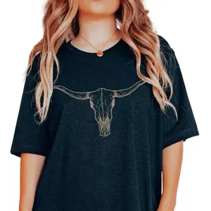 Cowgirl shirt, Boho, Skull Shirt, Wild west Tshirt, Western Graphic Tee, Cowgirl Shirt, Bull Skull Shirt, Southwest Shirt Western Shirt Gift