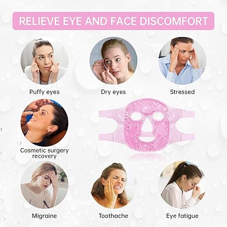 Face Ice Mask Gel Packs Hot & Cold Compress for Face Jaw Nose Dental Cosmetic & Laser Surgery Recovery Reduce Swelling Puffiness Dark Circles & Headache Relief Reusable Ice Pack for Women