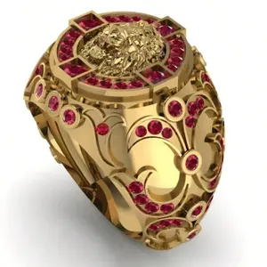 18k gold-plated men's fashion ring, decorated with a lion in Punk style, suitable as a Valentine's Day gift, for work, dating, parties, weddings, engagements, proposals, birthday gifts for husbands and boyfriends.