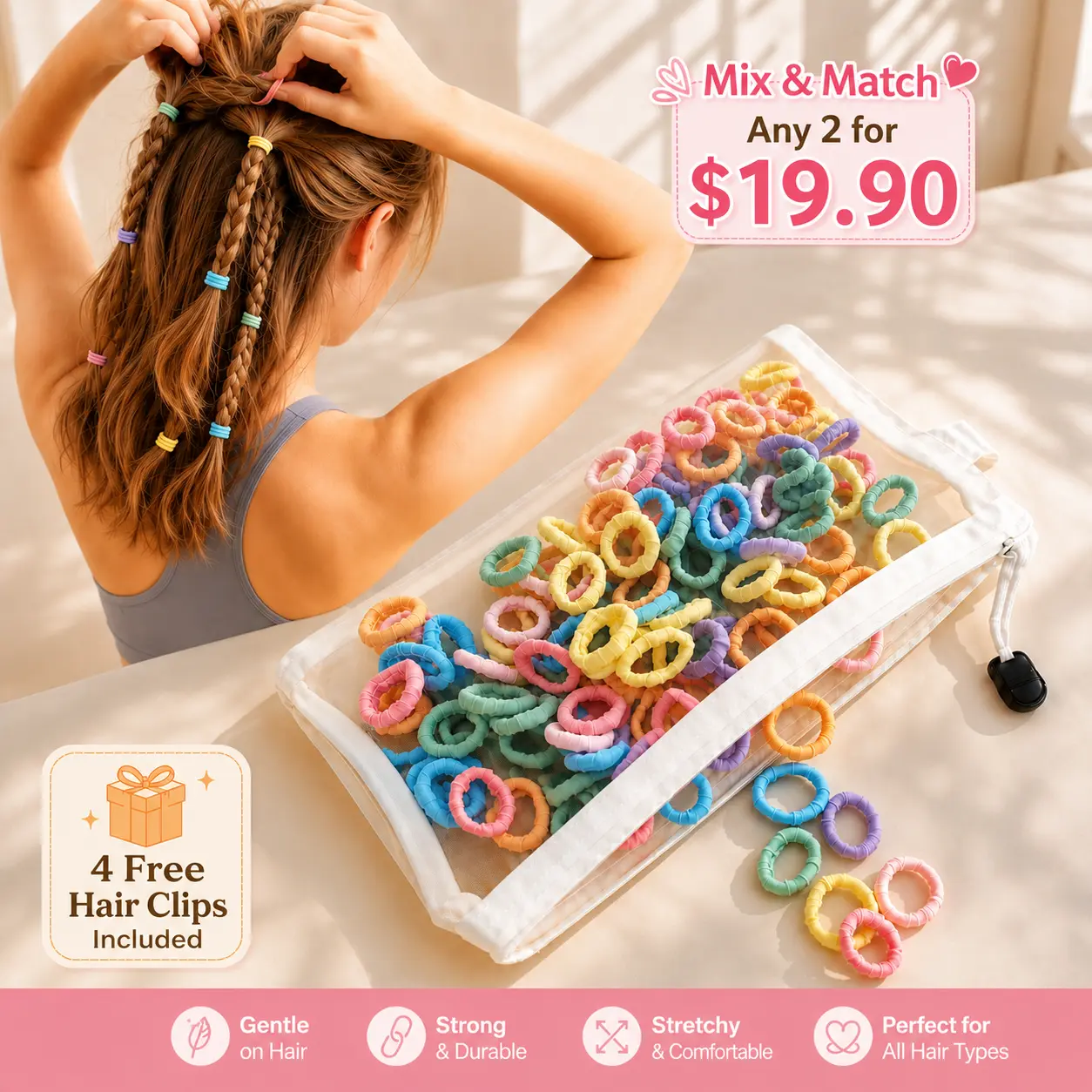 ZONNOV 100PCS Small Hair Ties No Damage, Soft Ponytail Holders with Reusable Storage Pouch, Elastic Hair Bands Hair Accessories for Thin Hair, Fine hair, Short hair