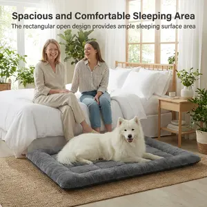 1 Pc Dog Beds Large Sized Dog Heavy-Duty Crate Pad For Large Dogs, Durable & Washable Kennel Mat With Anti-Slip Bottom Ultra Soft Plush Crate Mat For Small & Medium Dogs, Machine Washable With Anti-Slip Bottom