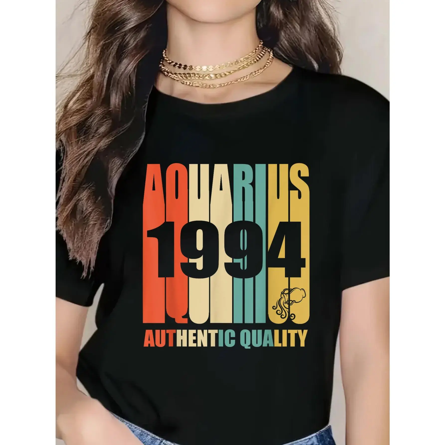 100% cotton unisex vintage Aquarius 1994 T-shirt, 25th birthday gift shirt, 2026 women’s round-neck short-sleeve T-shirt