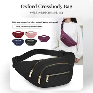 Oxford Crossbody Bag Quilted Fanny Pack Waterproof Pouch Multi-layer Storage Five Colors Optional Trendy Casual Multi-purpose Waist Bag