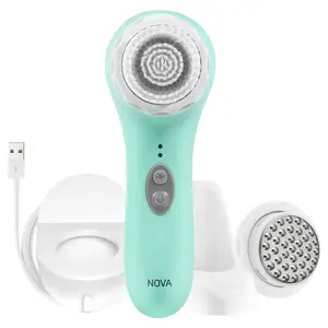 NOVA Sonic Facial Cleansing Brush – Antimicrobial, Waterproof, Cordless Facial Cleansing Brush with 3 Sonic Speeds and Interchangeable Treatment Heads for All Skin Types, Including Sensitive Spa Sciences