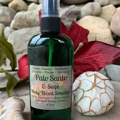 Palo Santo Sage Smudge Spray, Energy Clearing,Holy Wood, Psychic Protection Spray,Essential Oil Smudge,Smokeless,Liquid Smudge 4 oz