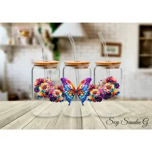 Multicolored Butterfly & Flowers - UVDTF Wrap for cups/hard surfaces sticker