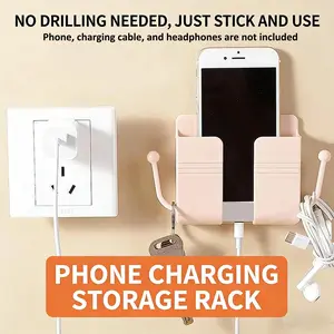 Wall-Mounted Storage Box Without Drilling, Multifunctional Durable Remote Control Phone Organizer, Maclaron Color Plastic Adhesive Shelf