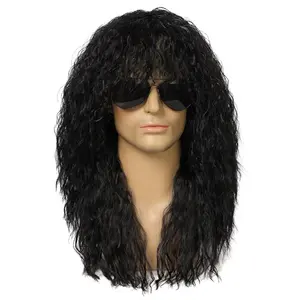 Onedor HairWiz Men's Synthetic Wavy Hair, 80s Punk Rock Style, Curly Cosplay Wig (Black)