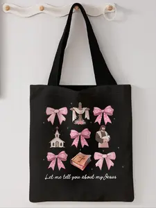 Bow Pattern Tote Bag, Casual Storage Bag for Women, Fashionable Tote Bag for Daily Shopping, Office Work and Various Occasions, Fashionable Bags