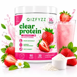 Whey Protein Isolate 35g Protein Powder with Collagen & Digestive Enzymes – High Protein Low Calorie Post Workout Recovery Shake, Strawberry Peach Flavor, 90 Calories