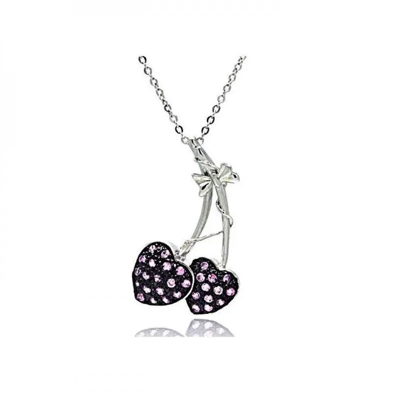 925 Sterling Silver 925 Lavender CZ Rhodium and Black Cherry Pendant Necklace