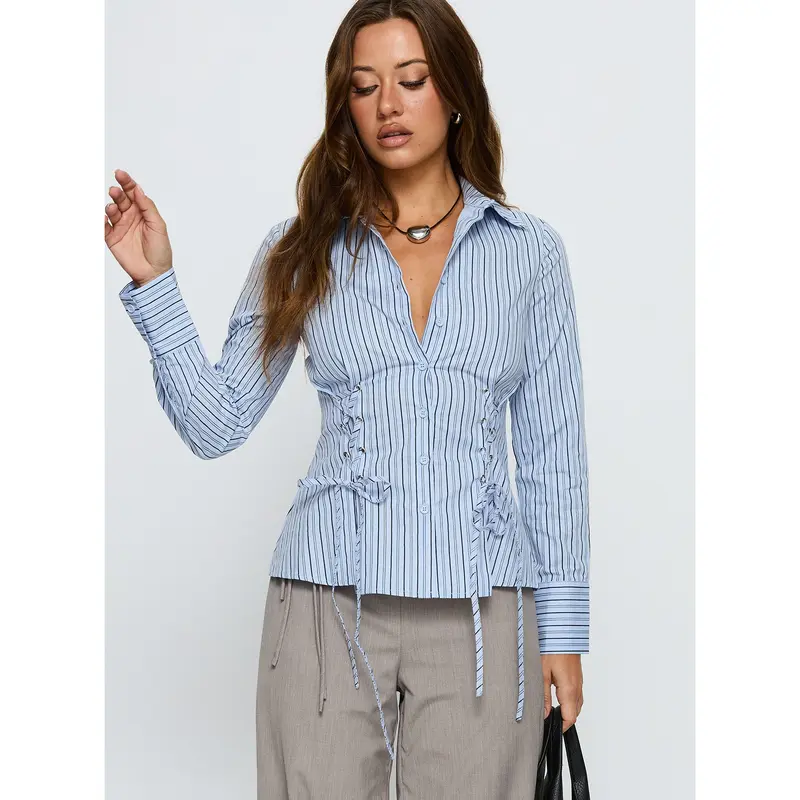 madlin long sleeve top blue stripe - TikTok Shop