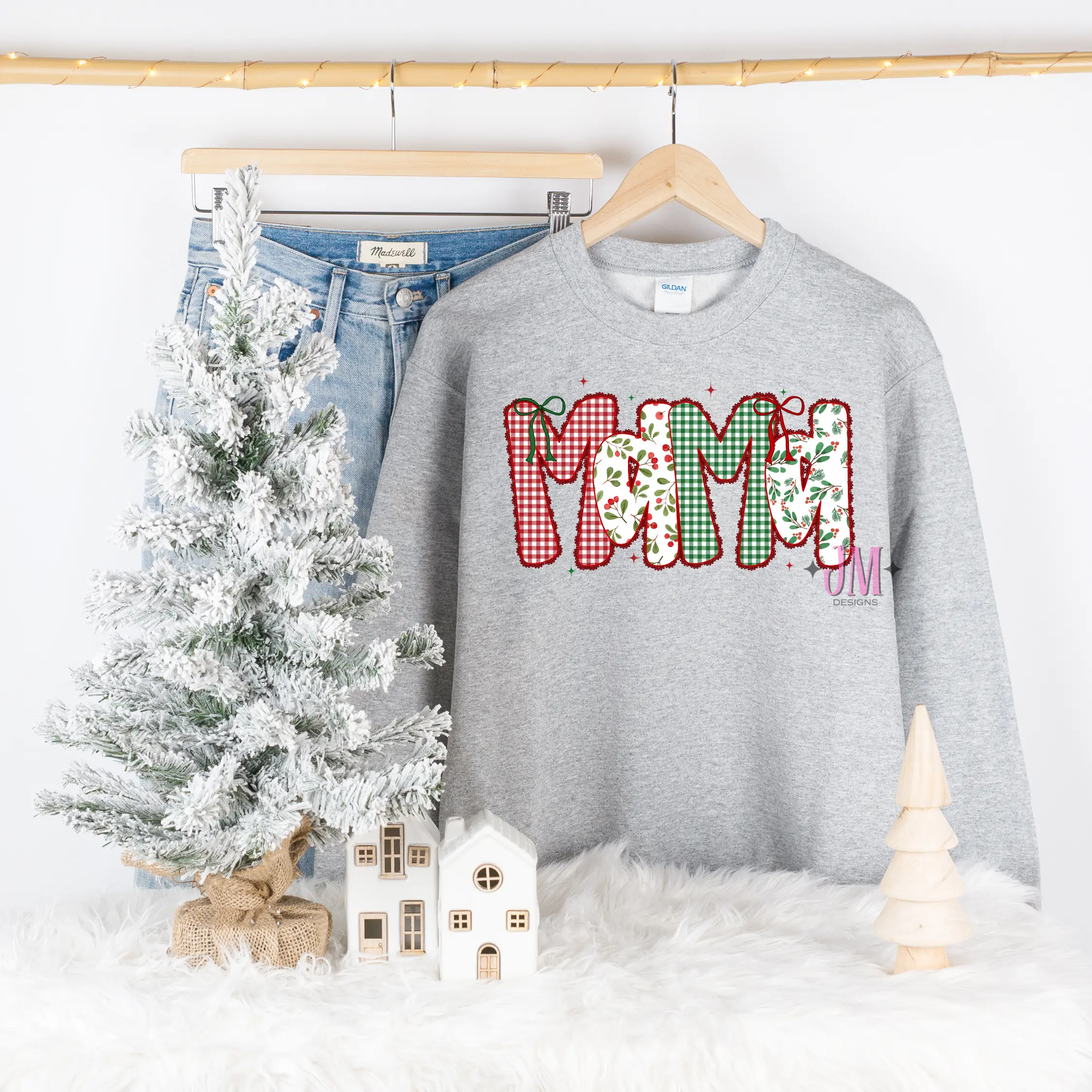Mama Christmas Sweatshirt Loose-Fitting 100% Ring Spring Cotton Unisex Screen Print DTF Heat Pressed Christmas Sweatshirt