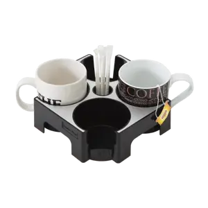 Aluminium & ABS 4-Cup Coffee Mug Carrier, Home Organiser with Sugar and Stirrer Storage Compartment, Beverage & Home Supplies Storage Rack