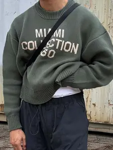 Men's Letter & Figure Print Drop Shoulder Sweater, Loose Casual Long Sleeve Round Neck Jumper for Fall & Winter, Fashion Men's Soft Casual Knitwear for Daily Wear, Winter Warm Pullover