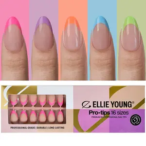 ELLIE YOUNG PRO-TIPS Short Almond Colorful Pastel French Tips, 160pc Press-On Nails Kit – 16 Sizes, Matte Gel Acrylic Look, Soft Gel DIY Extensions, Nail Art Diy