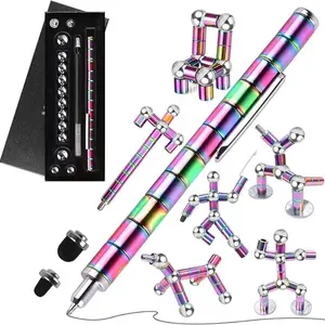 Magnetic Pen Fidget Toy, Rainbow Magnet Metal Writing Pen for Anxiety Relief, DIY Multifunctional Decompression Pen, Ideal Gift for Adults