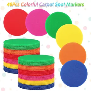 48Piece 4-Inch Magic Carpet Circle Dots - Vibrant Multicolor Design, Easy-to-Use Circle Markers for Engaging Classroom Activities, Ideal for Organizing Sitting Carpet Dots, Fun and Interactive Games - 6 Bright and Bold Colors