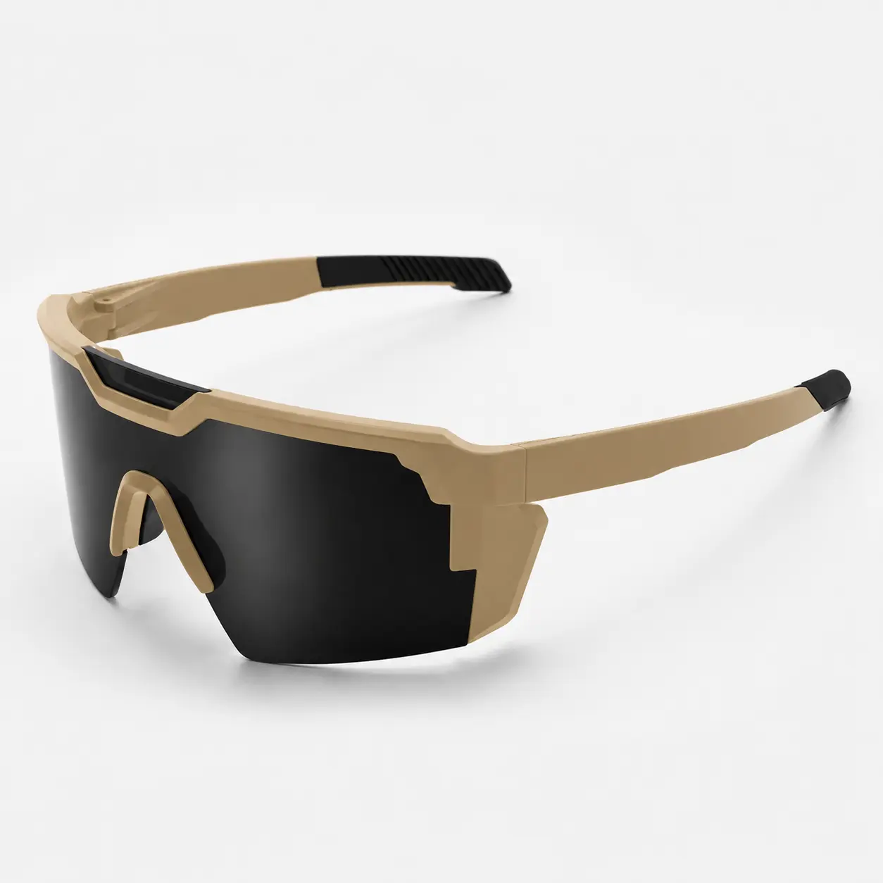 UV400 Z87+ Certified Sport Sunglasses for Men Women, Sand Frame Black Lens Square One-Piece Shield Cycling Eyewear