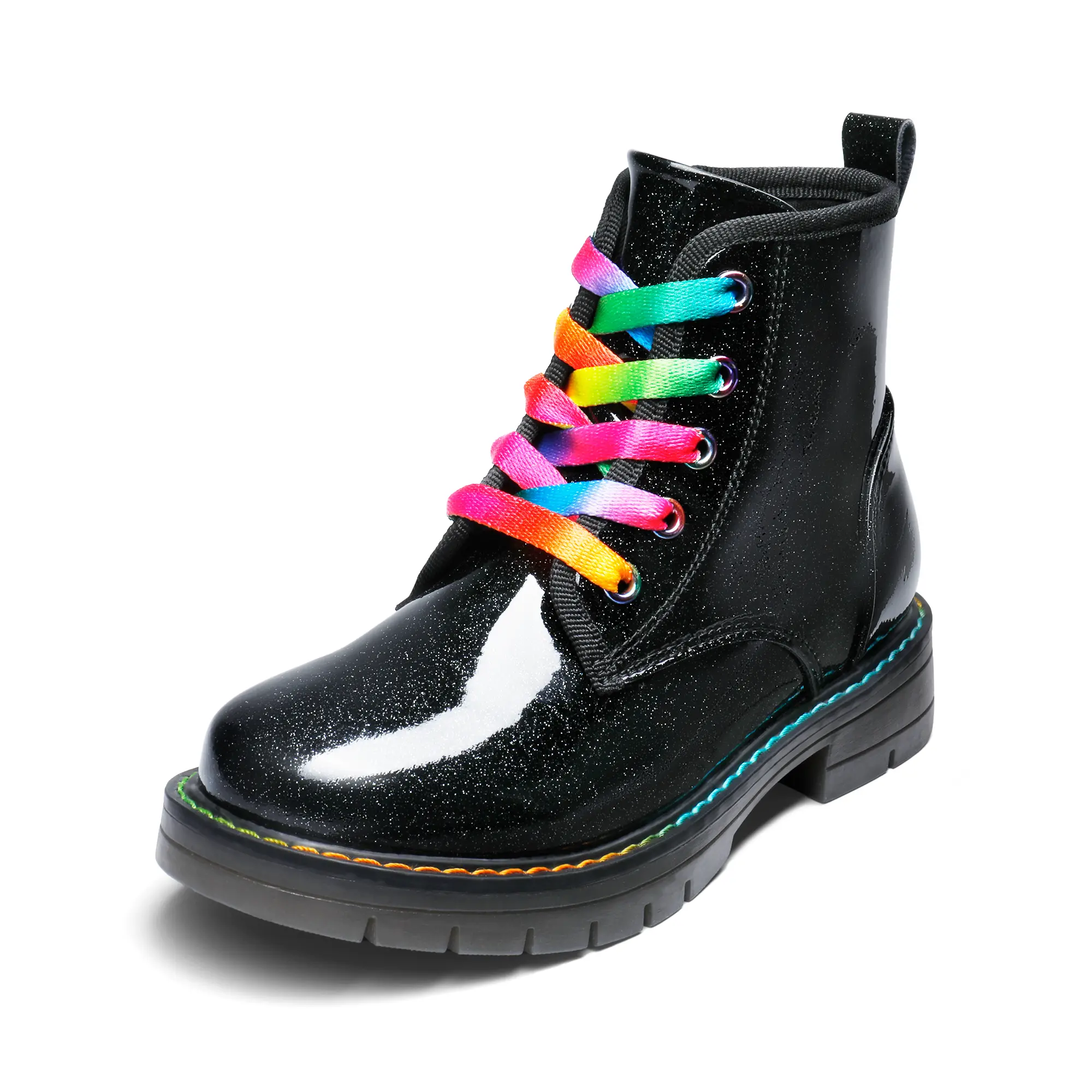 DREAM PAIRS Girls' Glitter Finish Combat Boots with Side Zipper