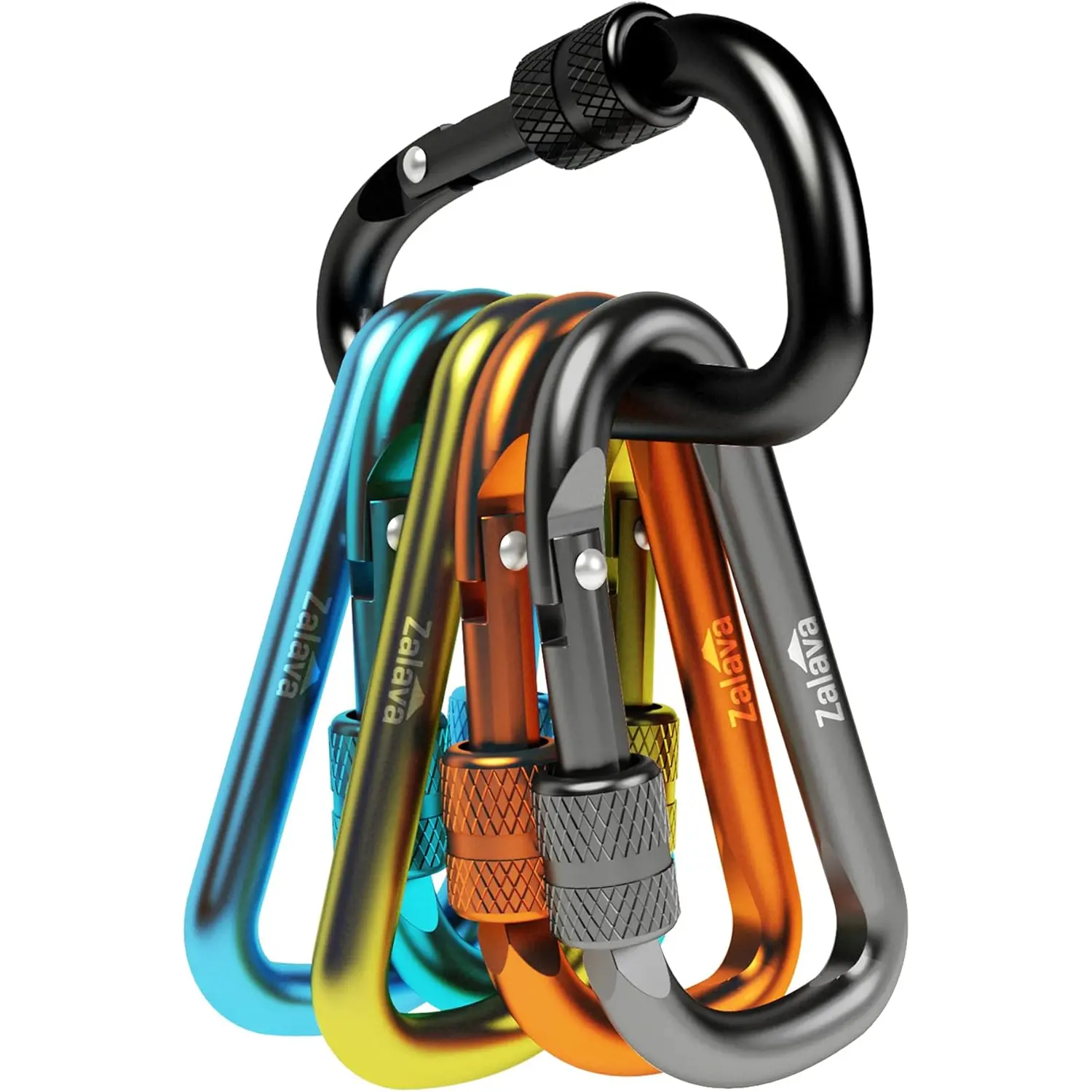 6PCS Carabiner Keychain, 2 Inch Aluminum D-Clip Caribeener with Hook Zalava