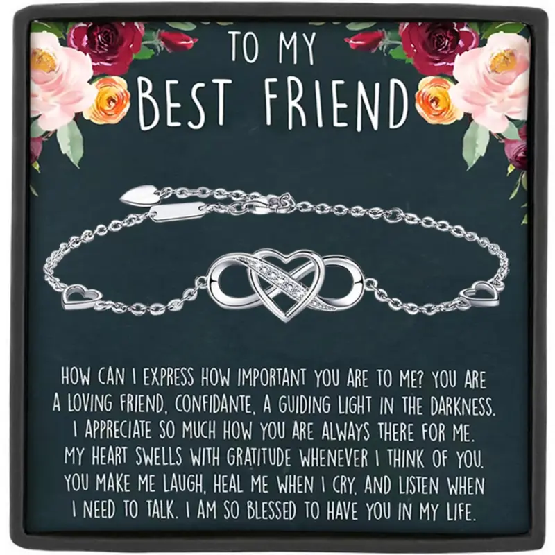Mother's Day Gift To My Best Friend Infinite Heart Shaped Bangle with Card and Gift Box, Best Friend Birthday Christmas Friendship Gift, Heart Shaped Bracelet, High Quality Bracelet, Heart Design Bracelet, Heart Bracelets, Bracelets Jewelry
