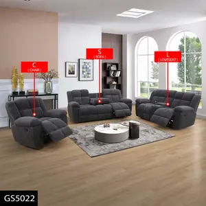 Sectional Couches for Living Room–3 Pecie Manual Recliner Sofa, Reclining Loveseat & Recliner Chair,Cup Holders, Console & Drop-Down Table – Dark Grey Corduroy Cloud Couch Sectional for Home Sofa