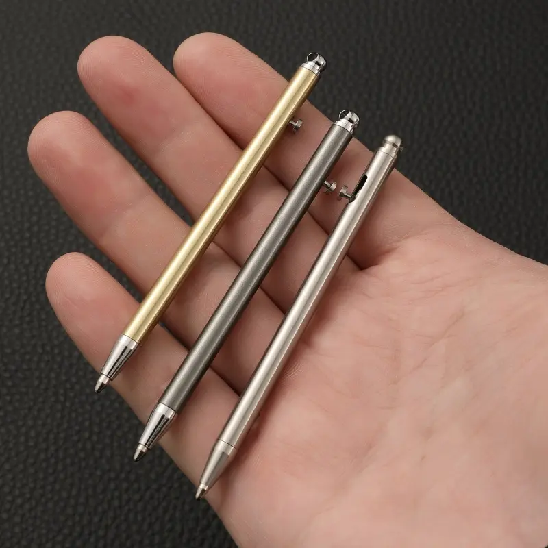 Mini Brass Bolt Pen Edc Keychain Pendant, Portable Travel Pocket Pen, Multi Purpose Pens, Stainless Steel Ballpoint Pen, Includes 2 Refills, Smooth Writing Pen