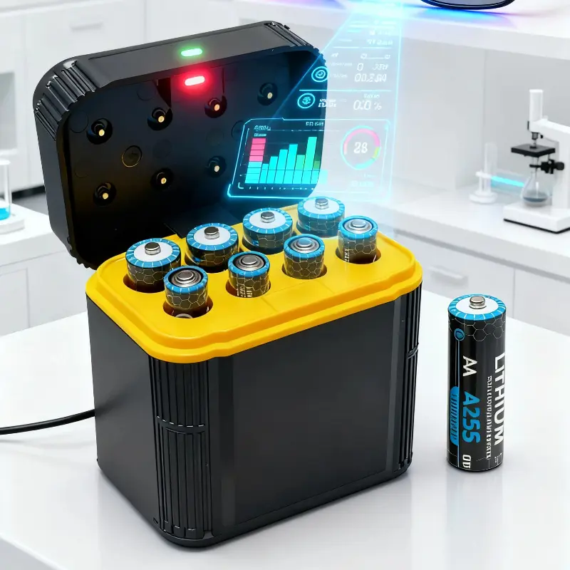 8-slot 2-in-1 battery storage & charging case, portable fast charge, universal for AA/AAA batteries. Essential for digital devices, cameras, toys and office use. Ideal gift for Mother’s Day, Father’s Day and Children’s Day.