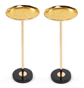2P, Adjustable Side Table, Small Tea Martini Table, Gold, Natural Marble Decorative Pedestal End Table for Display and Storage