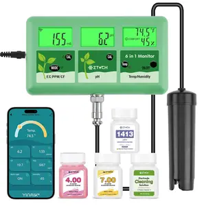 pH EC Continuous Monitor for Hydroponic, 6 in 1 WiFi EC PPM CF pH Meter, pH TDS Temp Humidity Conductivity Monitor for DWC Hydroponic System, Aeroponic, Aquaponic