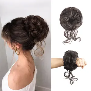 Messy Bun Hair Piece Wavy Curly Synthetic Updo Chignon Fake Scrunchies Ponytail Extension for Women Daily Use 50g