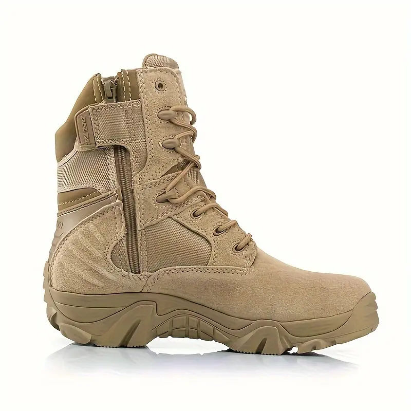 Military Desert Boots for Men - Tactical Combat Footwear with Zipper & Lace Design, Perfect for Outdoor Adventures & Military Training Khaki Work Safety Shoes Closed winter shoes boots for men black boots