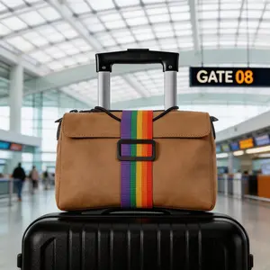 2 Pack Rainbow Adjustable Nylon Luggage Straps, 40cm Elastic Suitcase Belts for Travel Business Trip, Heavy-Duty Baggage Ties for Secure Luggage & Bags