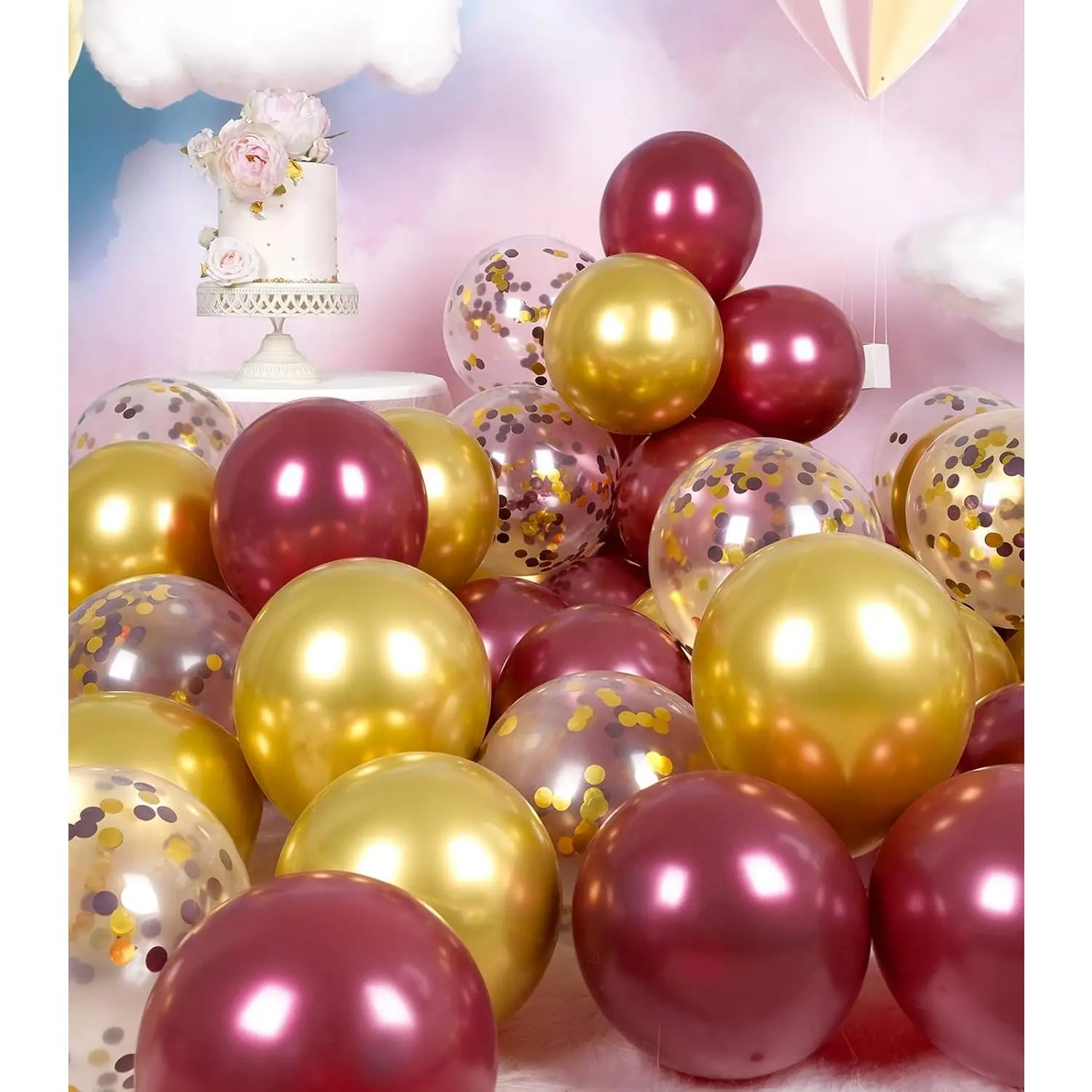 Metallic Shiny Burgundy and  Balloons 12 Inch 68 count  Burgundy Confetti Balloons Latex Helium Balloon Set for Graduation Wedding Birthday  Decorations