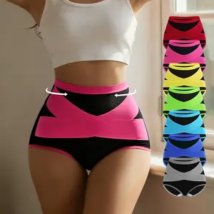 HOTCOM 7PCS High Waisted Underwear for Women, Cross Design Underwear, Full Coverage Breathable Briefs, Cotton Crotch Skin Friendly & Soft, Highly Elastic Women's Briefs Body Shaper Underwear Suitable for Daily Wear