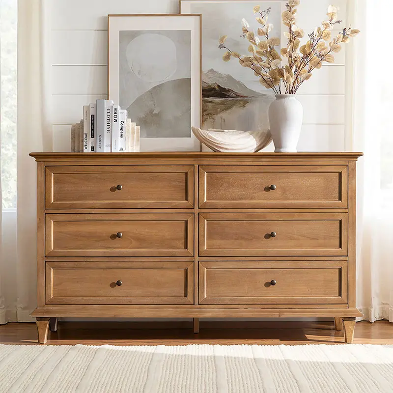 HULALA HOME Transitional 6 Drawer Dresser with Dividers, Wooden Bedroom Chest of Drawers with Solid Wood Legs, HULALA HOME Storage Dresser for Clothes, Modern Chest Organizer Furniture