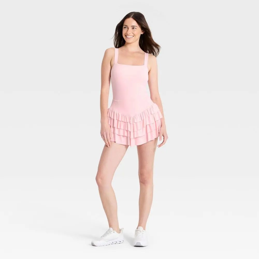 Women's Square Neck Ruffle Dress - JoyLab Rose Pink S