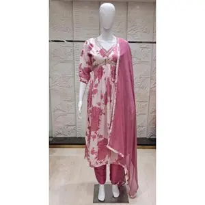 Pink Hand Work Chiffon Readymade Salwar Suit