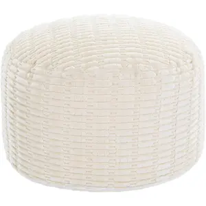 Unstuffed Ottoman Pouf Cover,Round Faux Fur Foot Stool, Fuzzy Chair, Floor Bean Bag(No Filler),Foot Rest with Storage for Living Room, Bedroom, Office, Striped Tufted (Beige)