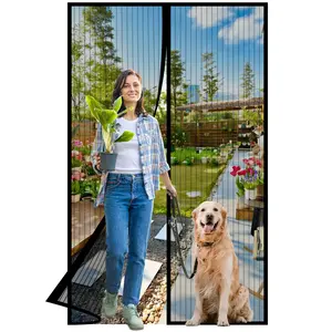Magnetic Screen Door -Fit Door Size 32.0 x 82.0'' Retractable Screen Door Mesh for Front Door or Sliding Door, Pet & Kid Friendly, Hands-Free Closure Keeps Bugs Out & Lets Breeze in, Stripe Black