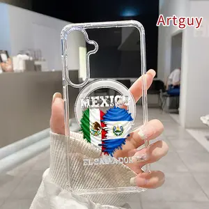 Magnetic Phone case for  Samsung Galaxy S26 S23 Ultra S24 Plus FE S25 S22+ Mexico - El Salvador Heart Pattern Non-Yellowing Shockproof Soft Silicone Transparent Acrylic Large Hole Cover Supports Wireless Charging