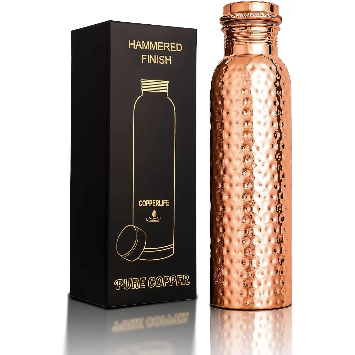 Copper Water Bottle 34 Ounces | 100% Pure Copper For Ayurveda Health Benifit | Hammered Design Handmade For Drinking Water | Tested Leak Proof Lid